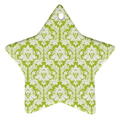 White On Spring Green Damask Star Ornament