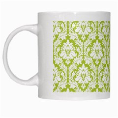 White On Spring Green Damask White Coffee Mug by Zandiepants