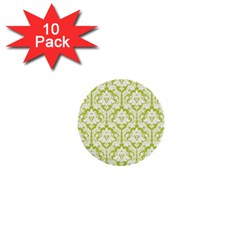 White On Spring Green Damask 1  Mini Button (10 Pack) by Zandiepants