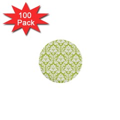 White On Spring Green Damask 1  Mini Button (100 Pack) by Zandiepants