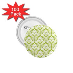 White On Spring Green Damask 1 75  Button (100 Pack) by Zandiepants