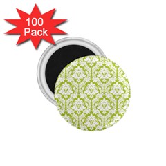 White On Spring Green Damask 1.75  Button Magnet (100 pack)