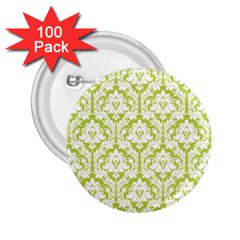 White On Spring Green Damask 2 25  Button (100 Pack) by Zandiepants