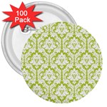 White On Spring Green Damask 3  Button (100 pack) Front