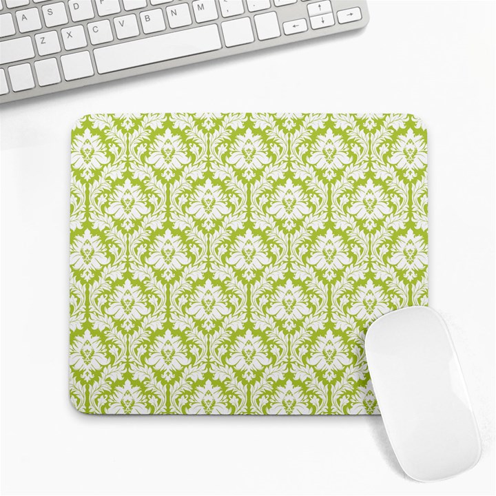 White On Spring Green Damask Large Mouse Pad (Rectangle)