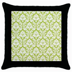 White On Spring Green Damask Black Throw Pillow Case by Zandiepants