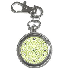 White On Spring Green Damask Key Chain Watch by Zandiepants