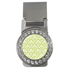 White On Spring Green Damask Money Clip (cz) by Zandiepants