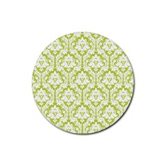 White On Spring Green Damask Drink Coaster (round) by Zandiepants