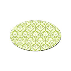 White On Spring Green Damask Sticker (oval) by Zandiepants