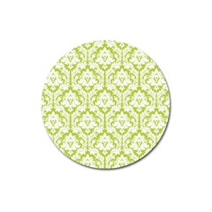 White On Spring Green Damask Magnet 3  (Round)