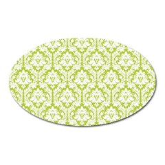 White On Spring Green Damask Magnet (Oval)