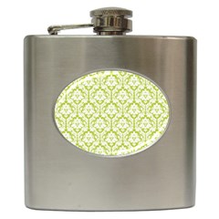 White On Spring Green Damask Hip Flask by Zandiepants