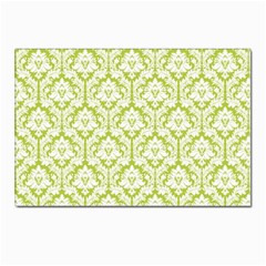 White On Spring Green Damask Postcards 5  X 7  (10 Pack) by Zandiepants