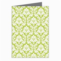 White On Spring Green Damask Greeting Card (8 Pack)