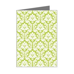 White On Spring Green Damask Mini Greeting Card by Zandiepants