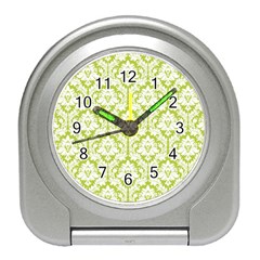 White On Spring Green Damask Desk Alarm Clock by Zandiepants