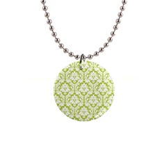 Spring Green Damask Pattern 1  Button Necklace