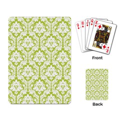 White On Spring Green Damask Playing Cards Single Design by Zandiepants