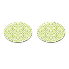 White On Spring Green Damask Cufflinks (Oval)