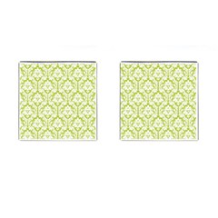 White On Spring Green Damask Cufflinks (Square)