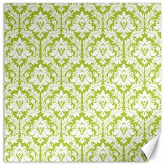 White On Spring Green Damask Canvas 12  X 12  (unframed) by Zandiepants