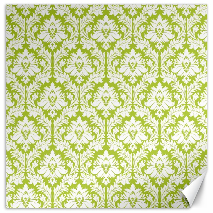 White On Spring Green Damask Canvas 12  x 12  (Unframed)