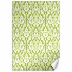 White On Spring Green Damask Canvas 12  X 18  (unframed) by Zandiepants