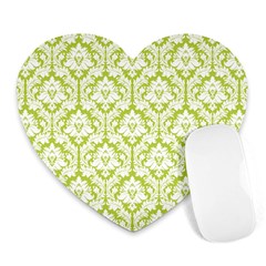 White On Spring Green Damask Mouse Pad (heart) by Zandiepants