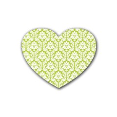 White On Spring Green Damask Drink Coasters 4 Pack (heart)  by Zandiepants