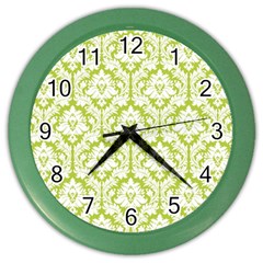 White On Spring Green Damask Wall Clock (color) by Zandiepants