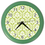 White On Spring Green Damask Wall Clock (Color) Front