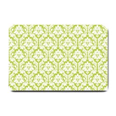 White On Spring Green Damask Small Door Mat by Zandiepants