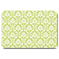 White On Spring Green Damask Large Door Mat by Zandiepants