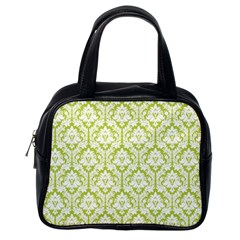 White On Spring Green Damask Classic Handbag (one Side) by Zandiepants