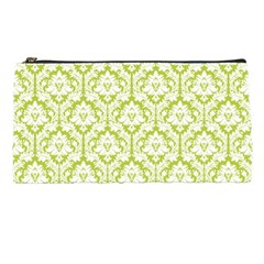 White On Spring Green Damask Pencil Case by Zandiepants