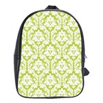 White On Spring Green Damask School Bag (Large) Front