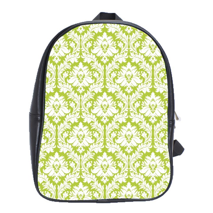 White On Spring Green Damask School Bag (Large)