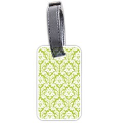 White On Spring Green Damask Luggage Tag (one Side) by Zandiepants