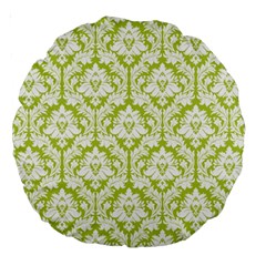 Spring Green Damask Pattern Large 18  Premium Round Cushion  by Zandiepants