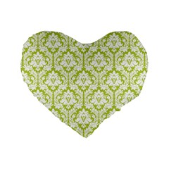 Spring Green Damask Pattern Standard 16  Premium Heart Shape Cushion  by Zandiepants