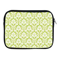 White On Spring Green Damask Apple Ipad Zippered Sleeve by Zandiepants