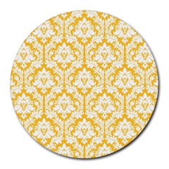 White On Sunny Yellow Damask 8  Mouse Pad (round) by Zandiepants