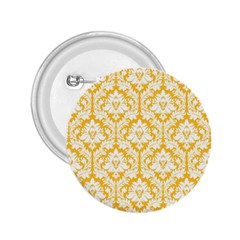 White On Sunny Yellow Damask 2 25  Button by Zandiepants