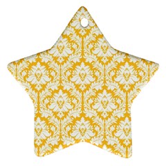 White On Sunny Yellow Damask Star Ornament by Zandiepants