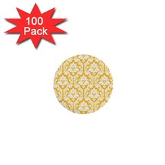 White On Sunny Yellow Damask 1  Mini Button (100 Pack) by Zandiepants