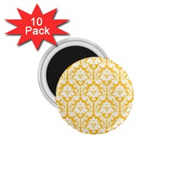 White On Sunny Yellow Damask 1 75  Button Magnet (10 Pack) by Zandiepants