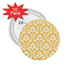 White On Sunny Yellow Damask 2 25  Button (10 Pack) by Zandiepants