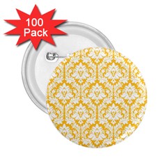 White On Sunny Yellow Damask 2 25  Button (100 Pack) by Zandiepants