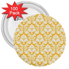 White On Sunny Yellow Damask 3  Button (100 Pack) by Zandiepants